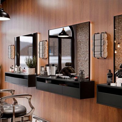 Bancada Suspensa Para Salão De Beleza Cabeleireiro Balcão De Barbearia Suspensa Life 1.12 - Preto - Moveisaqui