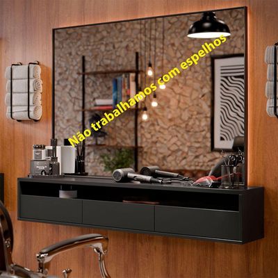 Bancada Suspensa Para Salão De Beleza Cabeleireiro Balcão De Barbearia Suspensa Life 1.12 - Preto - Moveisaqui