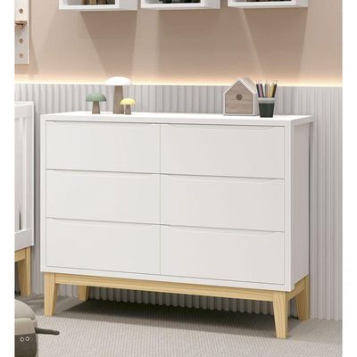 Cômoda 6 Gavetas Classic New Branco Fosco Com Natural - Reller