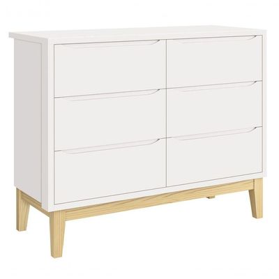 Cômoda 6 Gavetas Classic New Branco Fosco Com Natural - Reller