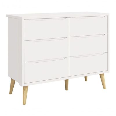 Cômoda 6 Gavetas Théo New Branco Fosco Com Natural - Reller