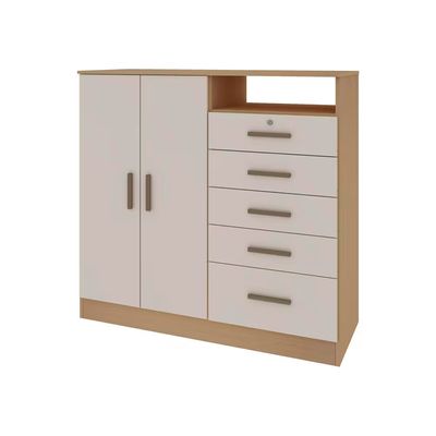 Cômoda 2 Portas 5 Gavetas 112cm MDP Guatemala Freijó/White Laca Genialflex Freijó/White Laca