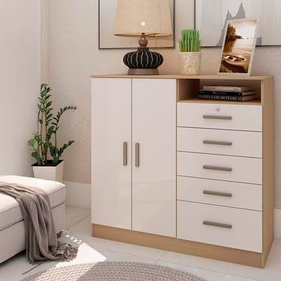 Cômoda 2 Portas 5 Gavetas 112cm MDP Guatemala Freijó/White Laca Genialflex Freijó/White Laca