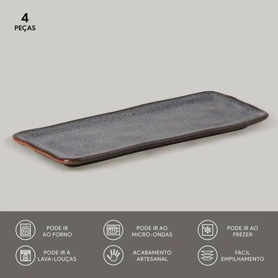 Conjunto de Travessas Retangulares Médias Porto Brasil Orgânico Titanium 33x13cm - 4 Peças Azul