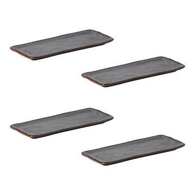 Conjunto de Travessas Retangulares Médias Porto Brasil Orgânico Titanium 33x13cm - 4 Peças Azul