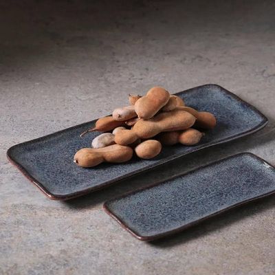 Conjunto de Travessas Retangulares Médias Porto Brasil Orgânico Titanium 33x13cm - 4 Peças Azul