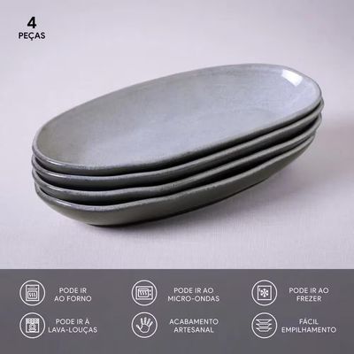 Conjunto de Travessas Ovais Grandes Orgânico Dust 4 Peças Porto Brasil Preto