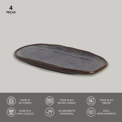 Conjunto de Travessas Ovais Rasas Porto Brasil Orgânico Titanium 23x11cm - 4 Peças Azul