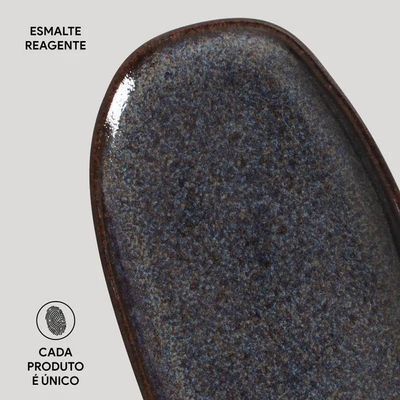 Conjunto de Travessas Ovais Rasas Porto Brasil Orgânico Titanium 23x11cm - 4 Peças Azul