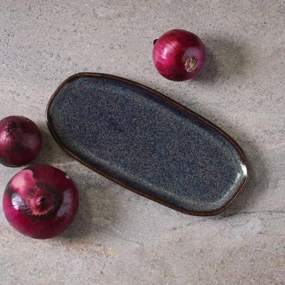 Conjunto de Travessas Ovais Rasas Porto Brasil Orgânico Titanium 23x11cm - 4 Peças Azul
