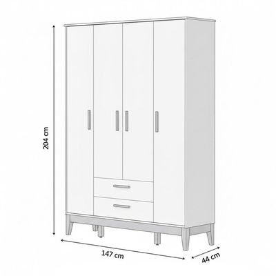 Jogo De Quarto Para Bebe Completo 4 Portas Flip Branco Com Savana
