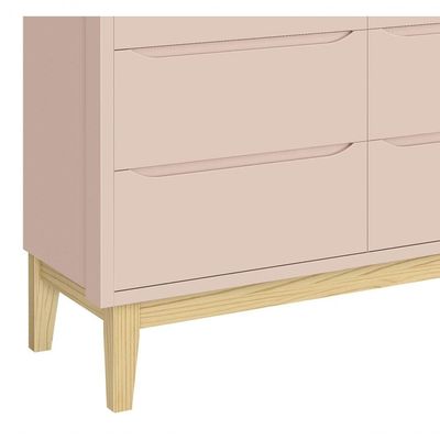 Cômoda 6 Gavetas Classic New Rosa Fosco Com Natural - Moveisaqui