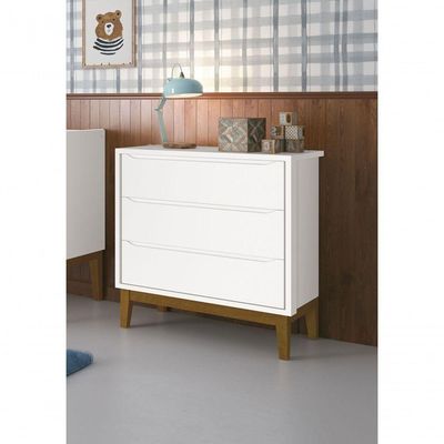 Cômoda Gaveteiro Classic New Branco Fosco Com Madeira - Reller