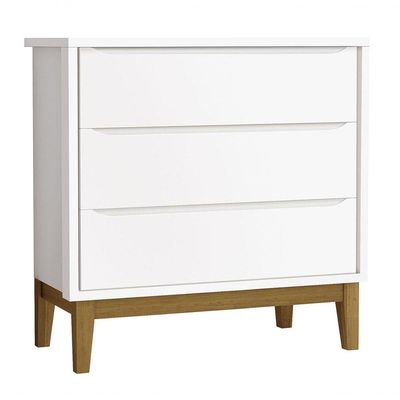 Cômoda Gaveteiro Classic New Branco Fosco Com Madeira - Reller