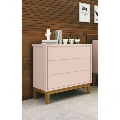Cômoda Gaveteiro Classic New Rosa Fosco Com Madeira - Moveisaqui