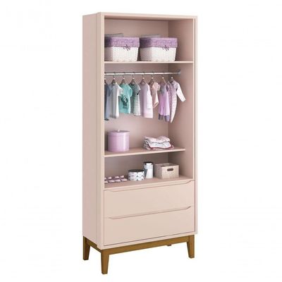 Jogo De Quarto Para Bebê Completo 2 Portas Classic New Rosa Fosco Com Madeira - Moveisaqui