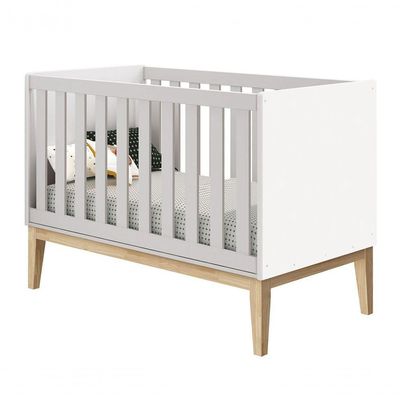 Jogo De Quarto Para Bebê Completo 2 Portas Classic New Branco Fosco Com Natural - Reller