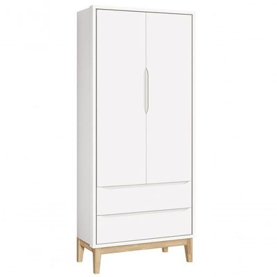 Jogo De Quarto Para Bebê Completo 2 Portas Classic New Branco Fosco Com Natural - Reller