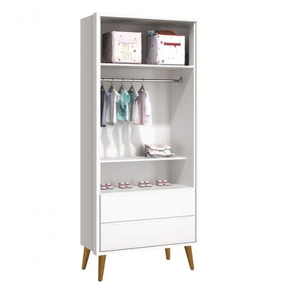 Guarda-roupa Retrô 2 Portas Théo New Branco Fosco Com Madeira - Moveisaqui