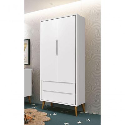 Guarda-roupa Retrô 2 Portas Théo New Branco Fosco Com Madeira - Moveisaqui