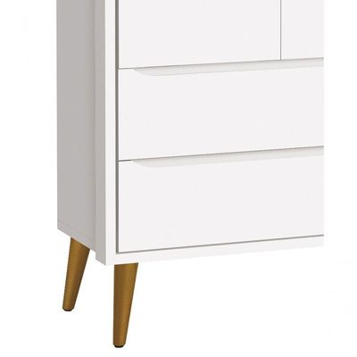 Guarda-roupa Retrô 2 Portas Théo New Branco Fosco Com Madeira - Moveisaqui
