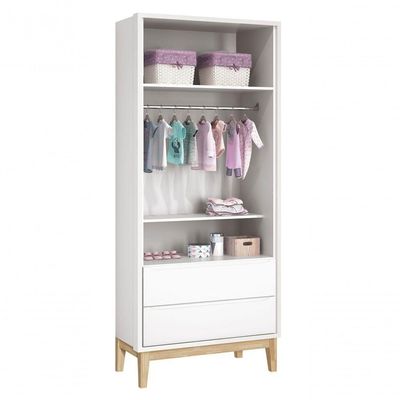 Jogo De Quarto Para Bebê Completo 2 Portas Classic New Branco Fosco Com Natural - Moveisaqui