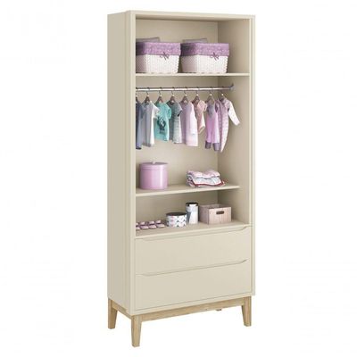Jogo De Quarto Para Bebê Completo 2 Portas Classic New Areia Fosco Com Natural - Moveisaqui