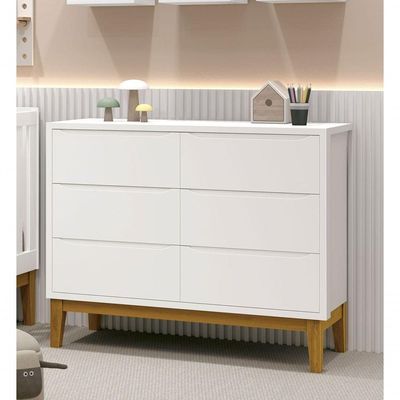 Cômoda 6 Gavetas Classic New Branco Fosco Com Madeira - Moveisaqui