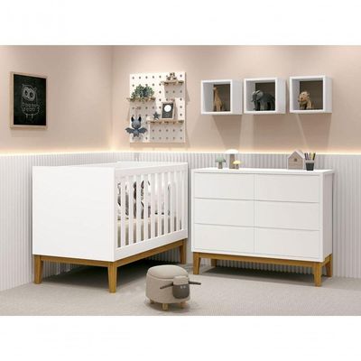 Jogo De Quarto Para Bebê Classic New Branco Fosco Com Madeira - Reller