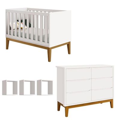Jogo De Quarto Para Bebê Classic New Branco Fosco Com Madeira - Reller