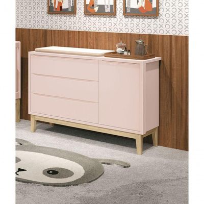 Cômoda Sapateira Classic New Rosa Fosco Com Natural - Reller