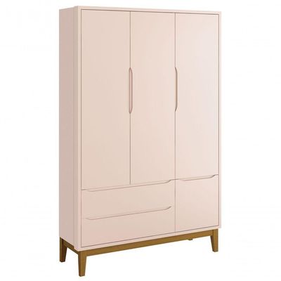 Jogo De Quarto Para Bebê Completo 3 Portas Classic New Rosa Fosco Com Madeira - Moveisaqui
