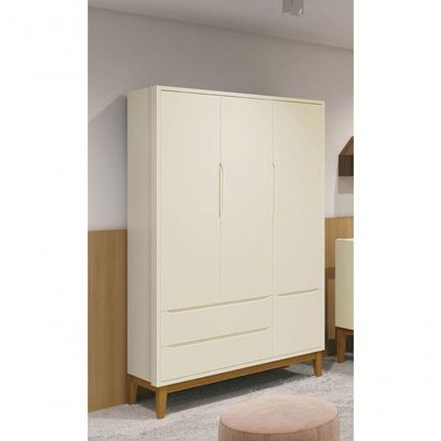 Guarda-roupa Retrô 3 Portas Classic New Areia Fosco Com Madeira - Reller
