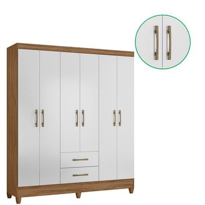 Guarda Roupa Roupeiro Casal Panama 6 Portas 2 Gavetas Com Branco - Moval