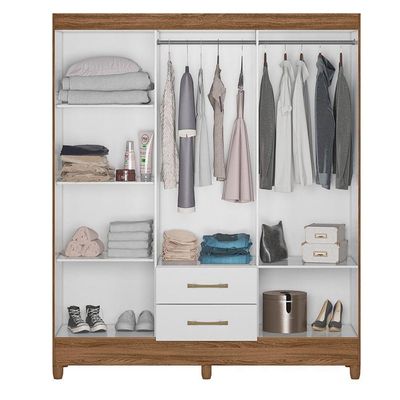 Guarda Roupa Roupeiro Casal Panama 6 Portas 2 Gavetas Com Branco - Moval