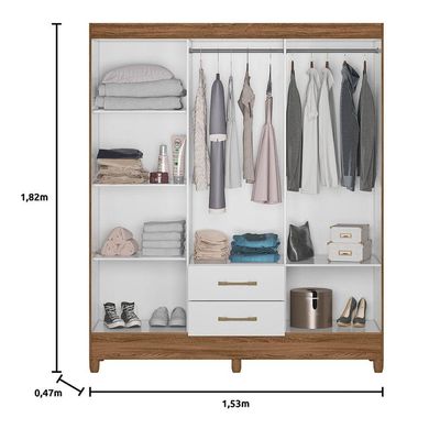 Guarda Roupa Roupeiro Casal Panama 6 Portas 2 Gavetas Com Branco - Moval