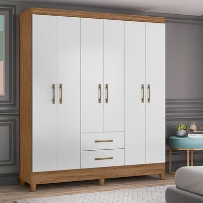 Guarda Roupa Roupeiro Casal Panama 6 Portas 2 Gavetas Com Branco - Moval