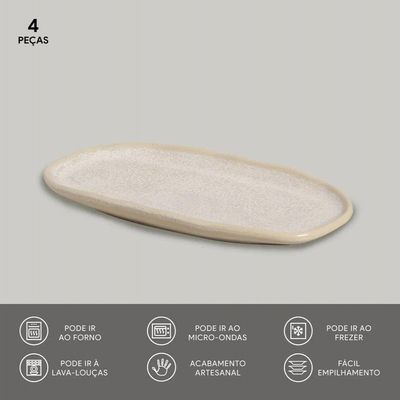 Conjunto de Travessas Ovais Pequenas Porto Brasil Orgânico Latte 23x11cm - 4 Peças Off White