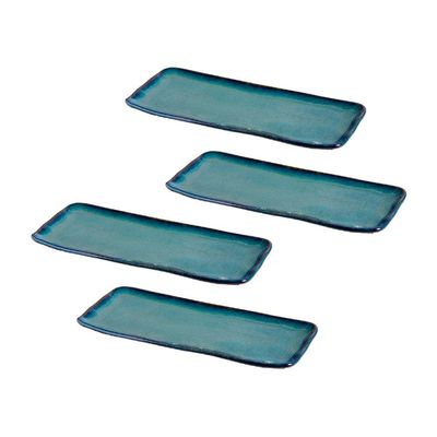Conjunto de Travessas Retangulares Médias Porto Brasil Orgânico Oceano 33x13cm - 4 peças Azul