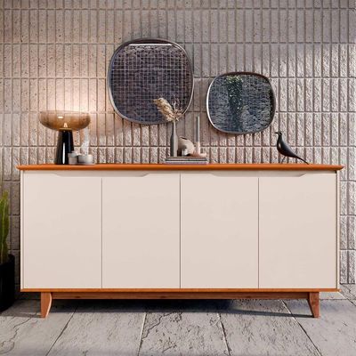 Buffet 4 Portas Flow Off White Com Freijo