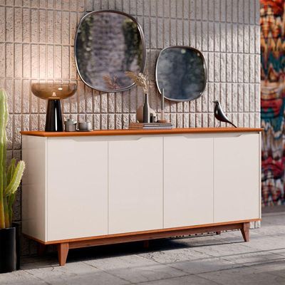 Buffet 4 Portas Flow Off White Com Freijo