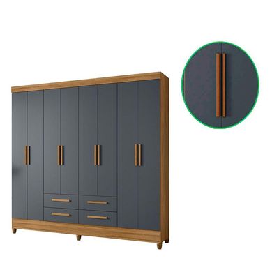 Guarda Roupa Roupeiro Casal Quarto Florida 8 Portas 4 Gavetas Freijo Com Cinza - Moval