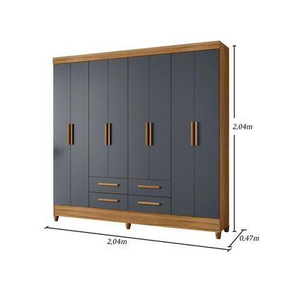 Guarda Roupa Roupeiro Casal Quarto Florida 8 Portas 4 Gavetas Freijo Com Cinza - Moval