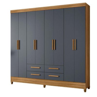 Guarda Roupa Roupeiro Casal Quarto Florida 8 Portas 4 Gavetas Freijo Com Cinza - Moval