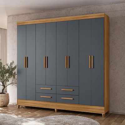 Guarda Roupa Roupeiro Casal Quarto Florida 8 Portas 4 Gavetas Freijo Com Cinza - Moval