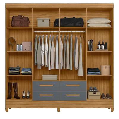 Guarda Roupa Roupeiro Casal Quarto Florida 8 Portas 4 Gavetas Freijo Com Cinza - Moval