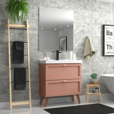 Gabinete Para Banheiro Com Cuba E Espelho Redondo 80cm Retro Mdf Verde Milano - On Móveis
