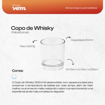 Copo de Whisky 300ml Natural em Policarbonato
