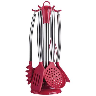 Conjunto de Utensílios de Cozinha em Silicone com 7 Peças Euro Home Vermelho