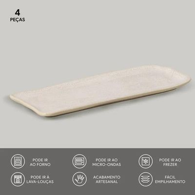 Conjunto de Travessas Retangulares Médias Porto Brasil Orgânico Latte 33x13cm - 4 Peças Off White